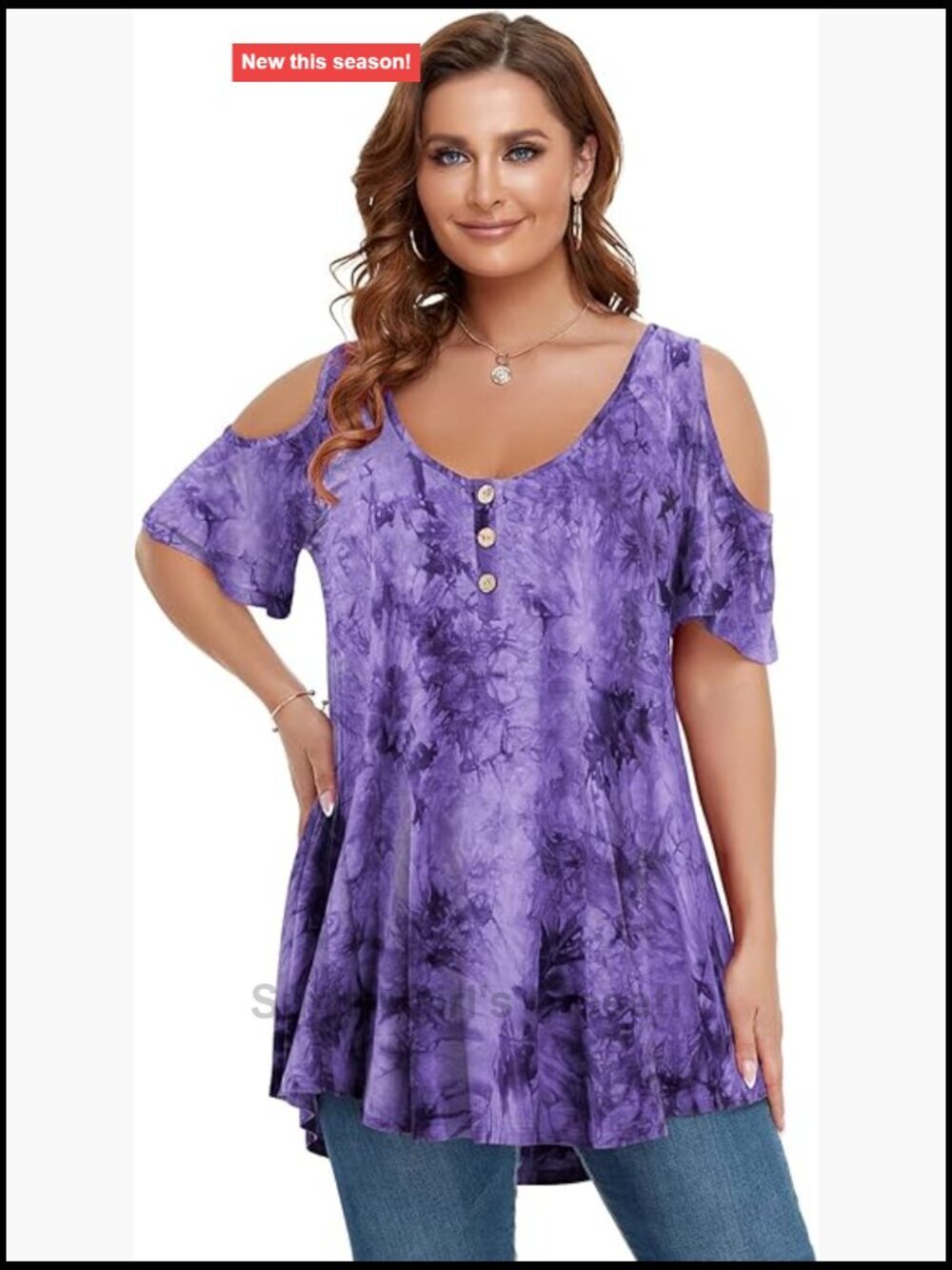 Plus Size Cold Shoulder V Neck Tunic Top Short Sleeve Button Up